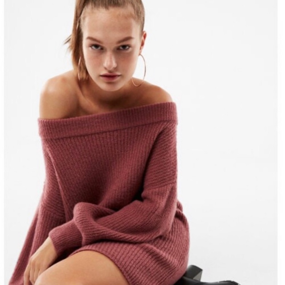 off the shoulder oversized sweater dress